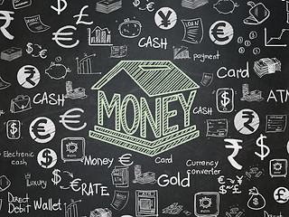 Image showing Currency concept: Money Box on School board background