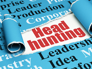 Image showing Business concept: red text Head Hunting under the piece of  torn paper