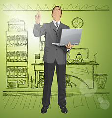 Image showing Vector Business Man Shows Something With Finger