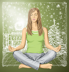Image showing Vector woman meditating in lotus pose