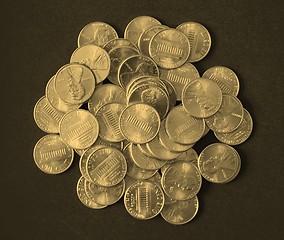 Image showing Dollar coins 1 cent wheat penny cent - vintage