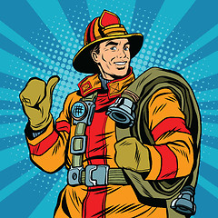 Image showing Rescue firefighter in safe helmet and uniform pop art