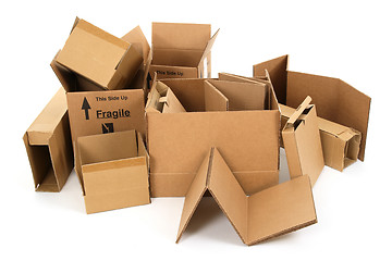 Image showing Pile of used cardboard boxes