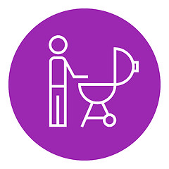 Image showing Man at barbecue grill line icon.