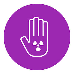 Image showing Ionizing radiation sign on a palm line icon.