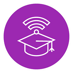 Image showing Graduation cap with wi-fi sign line icon.