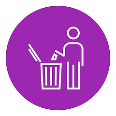 Image showing Man throwing garbage in a bin line icon.