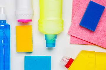 Image showing House cleaning products on white table