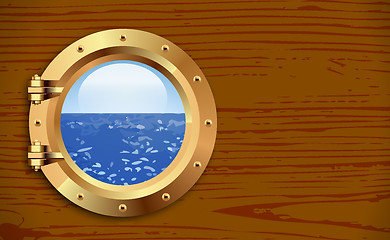 Image showing Porthole on wooden background