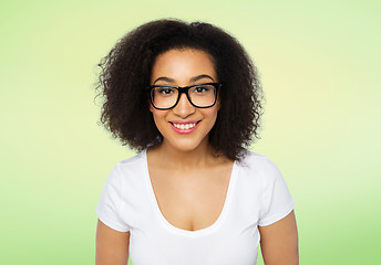 Image showing happy african woman or student girl in eyeglasses