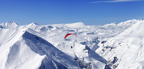 Image showing Panoramic view on speed riding in high mountains