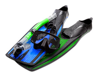 Image showing Mask, snorkel and flippers of different colors