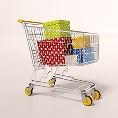 Image showing Shopping cart full of purchases in packages