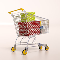 Image showing Shopping cart full of purchases in packages