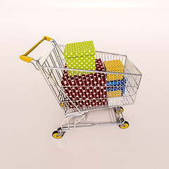 Image showing Shopping cart full of purchases in packages