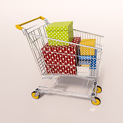 Image showing Shopping cart full of purchases in packages