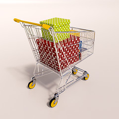 Image showing Shopping cart full of purchases in packages