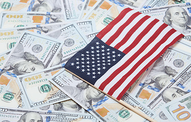 Image showing US flag on one hundred dollars banknotes