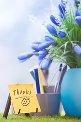 Image showing Adhesive note with Thanks text at green office