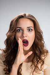 Image showing Portrait of young woman with shocked facial expression