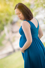 Image showing Young Pregnant Chinese Woman Portrait in Park