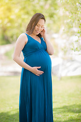 Image showing Young Pregnant Chinese Woman Portrait in Park