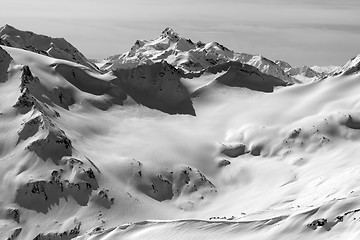 Image showing Black and white view on snowy peaks