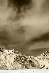 Image showing Winter mountains with clouds