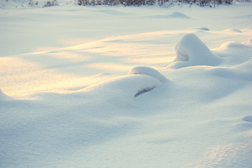 Image showing landscape. weather, snowdrifts in the foreground