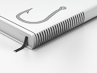 Image showing Protection concept: closed book, Fishing Hook on white background