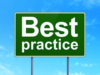 Image showing Learning concept: Best Practice on road sign background