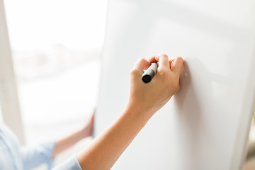 Image showing close up of hand writing something on flip chart