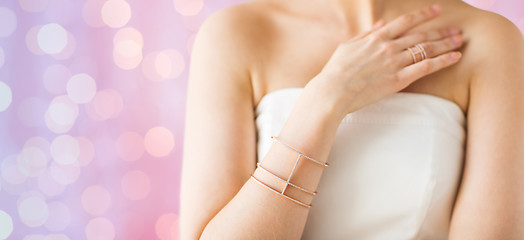 Image showing close up of beautiful woman with ring and bracelet