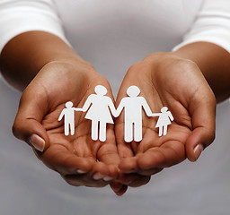 Image showing african american female hands with paper family