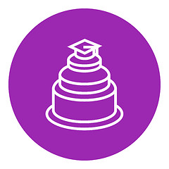 Image showing Graduation cap on top of cake line icon.