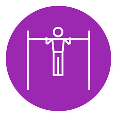 Image showing Gymnast exercising on bar line icon.