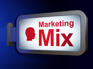 Image showing Marketing concept: Marketing Mix and Head on billboard background