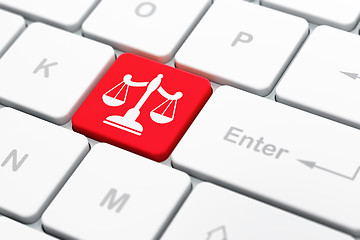 Image showing Law concept: Scales on computer keyboard background