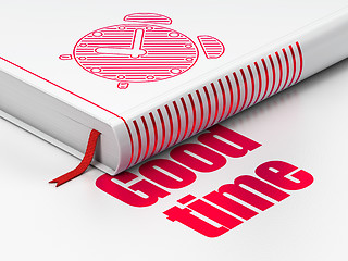 Image showing Time concept: book Alarm Clock, Good Time on white background