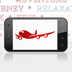 Image showing Travel concept: Smartphone with Airplane on display