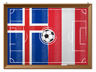 Image showing Soccer field with austrian and iceland flag