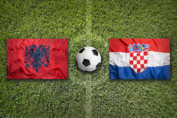 Image showing Albania vs. Croatia flags on soccer field