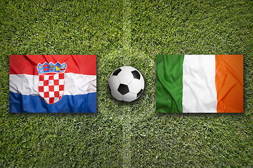 Image showing Croatia vs. Ireland flags on soccer field