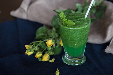 Image showing Healthy organic green smoothie