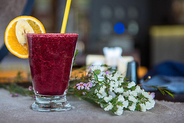 Image showing smoothie from blueberry banana and orange juice