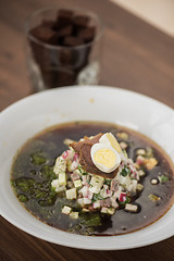 Image showing Traditional Russian kvass soup okroshka