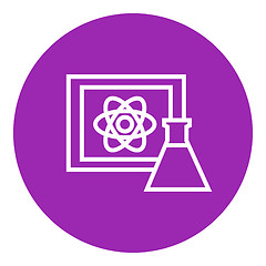 Image showing Atom sign drawn on board and flask line icon.