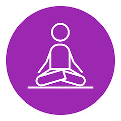 Image showing Man meditating in lotus pose line icon.