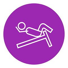 Image showing Man doing crunches on incline bench line icon.