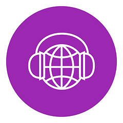 Image showing Globe in headphones line icon.